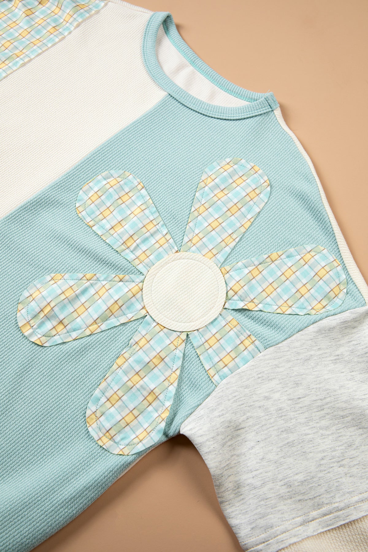 Light Blue Plaid Patchwork Top