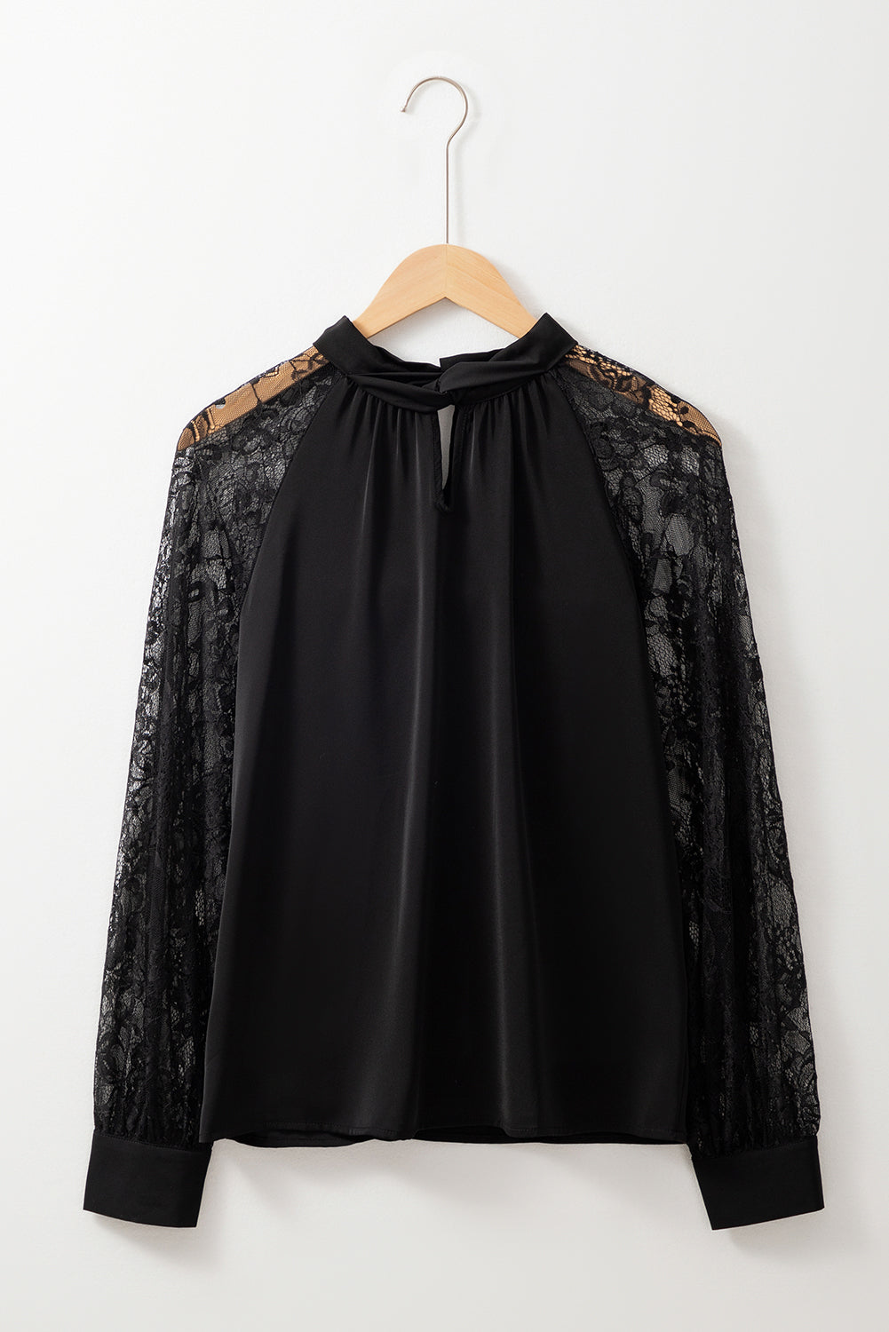 Black Keyhole Floral Lace Blouse
