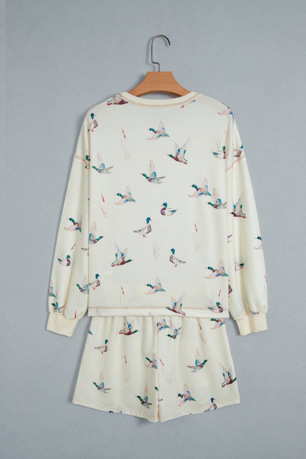Mallard Print Long Sleeve Top Drawstring Short Set