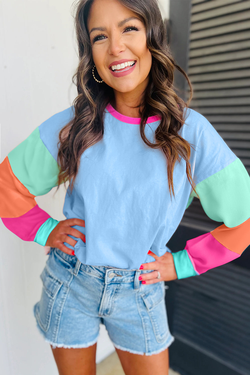 Colorblock Long Sleeve Loose Top