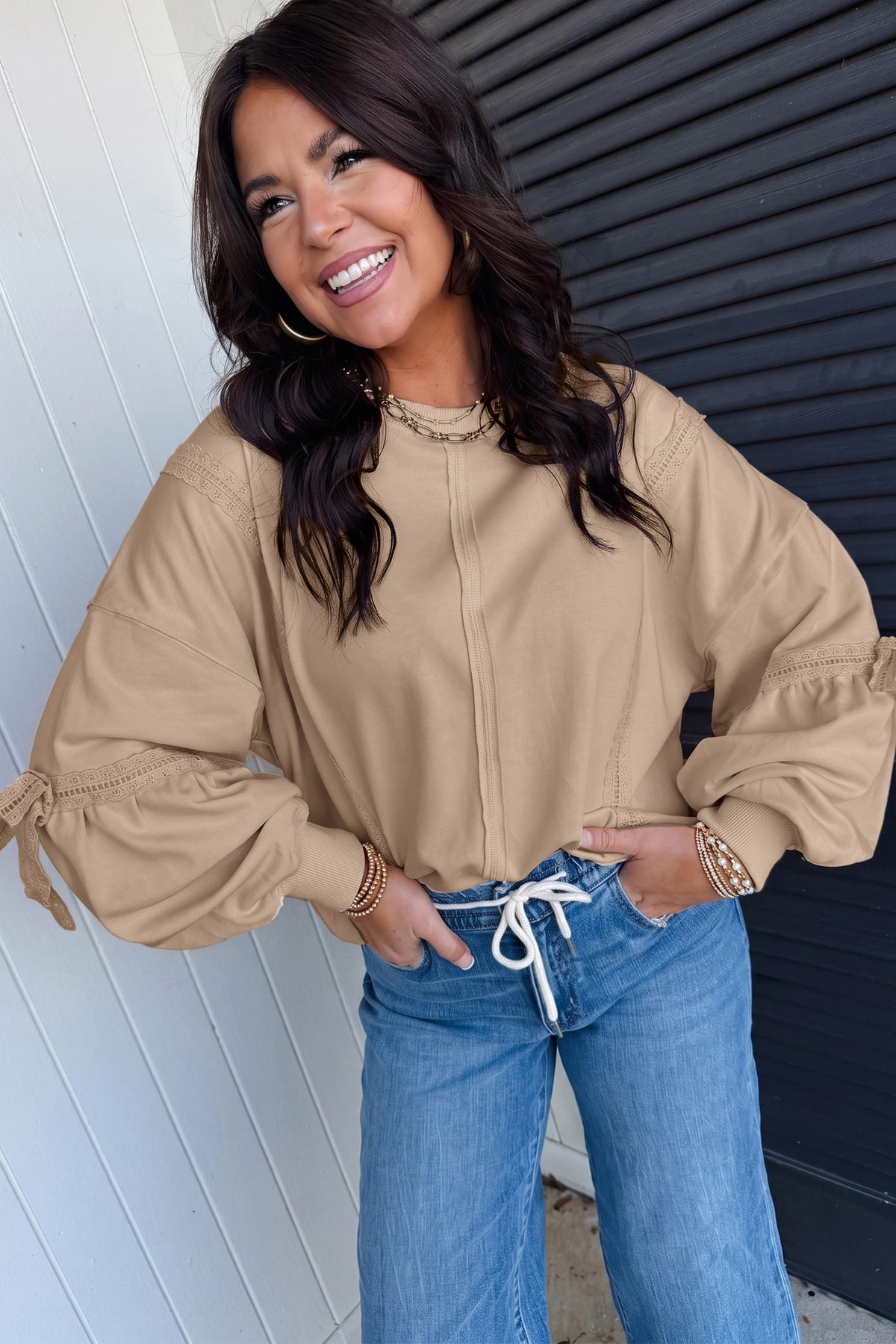 Raw Seam Lace Detail Sweatshirt