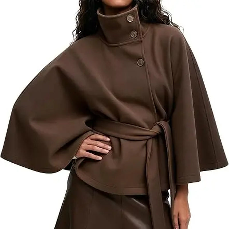 Poncho Pea Coat for Women Wool Blend