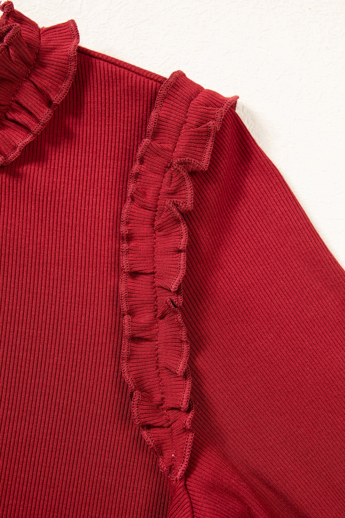 Round Neck Frill Detail Long Sleeve Top
