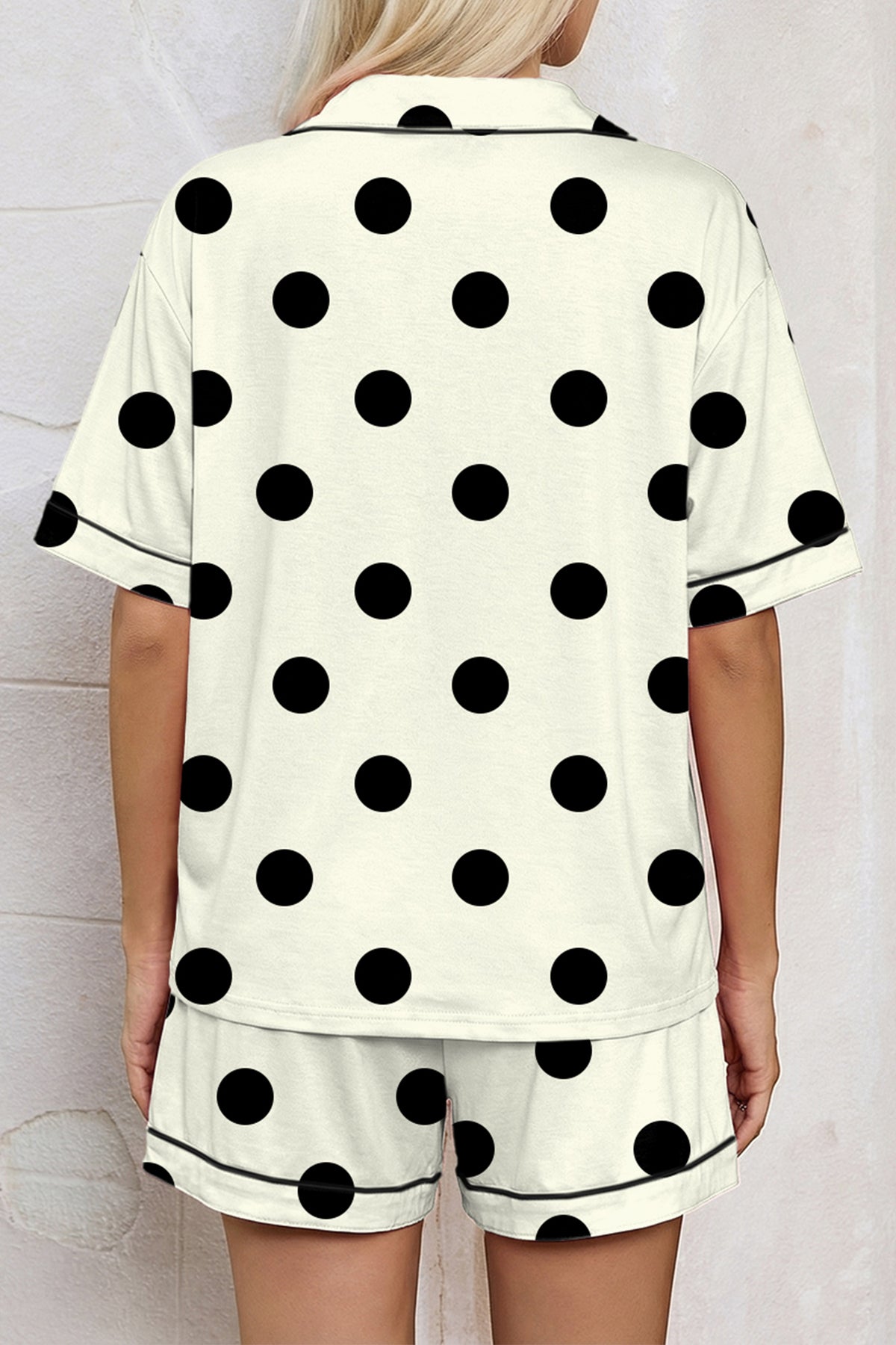 Lapel Shirt Drawstring 2pcs Short Pajama Set