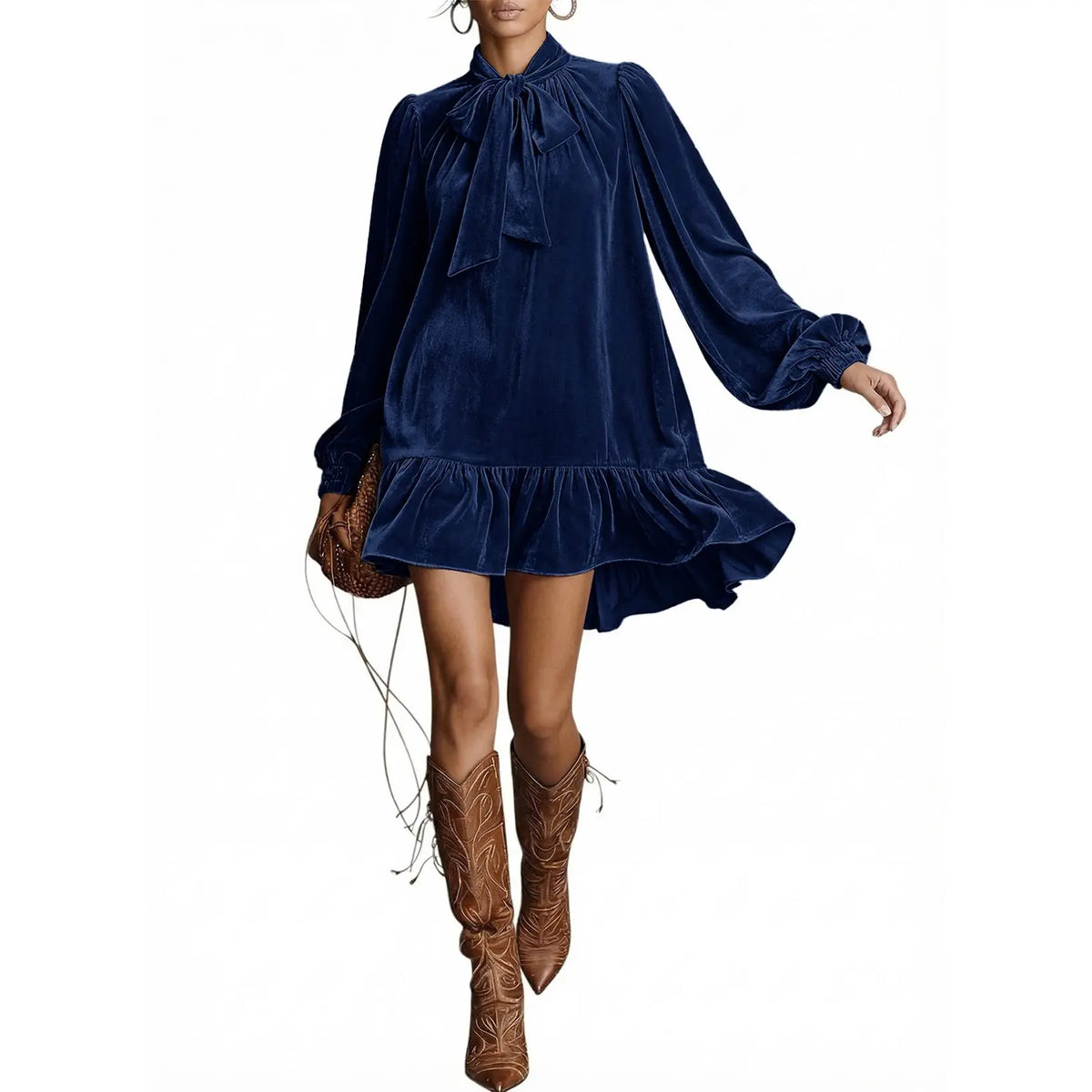Women's Velvet Bow Mini Dress
