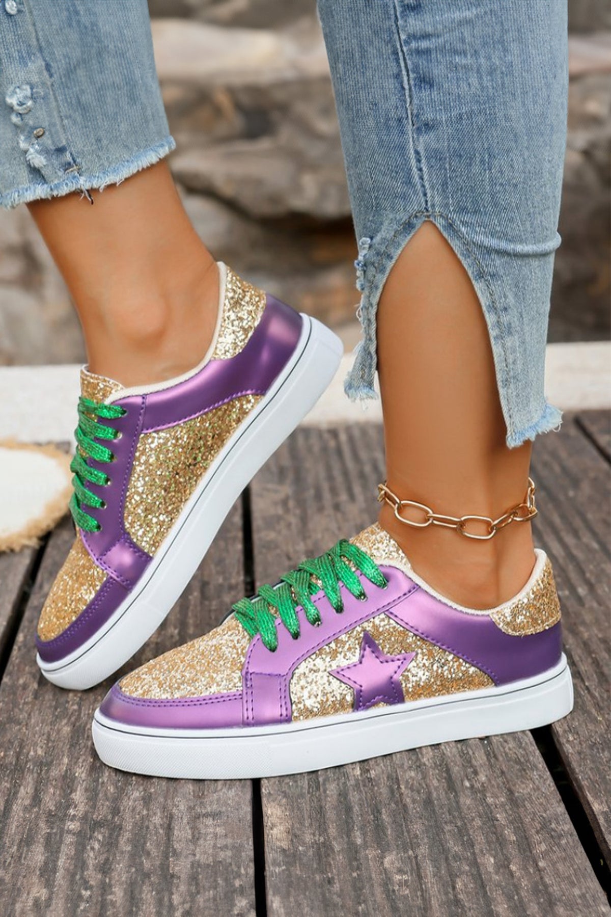 Dearlove Glitter Star Lace-up Sneakers