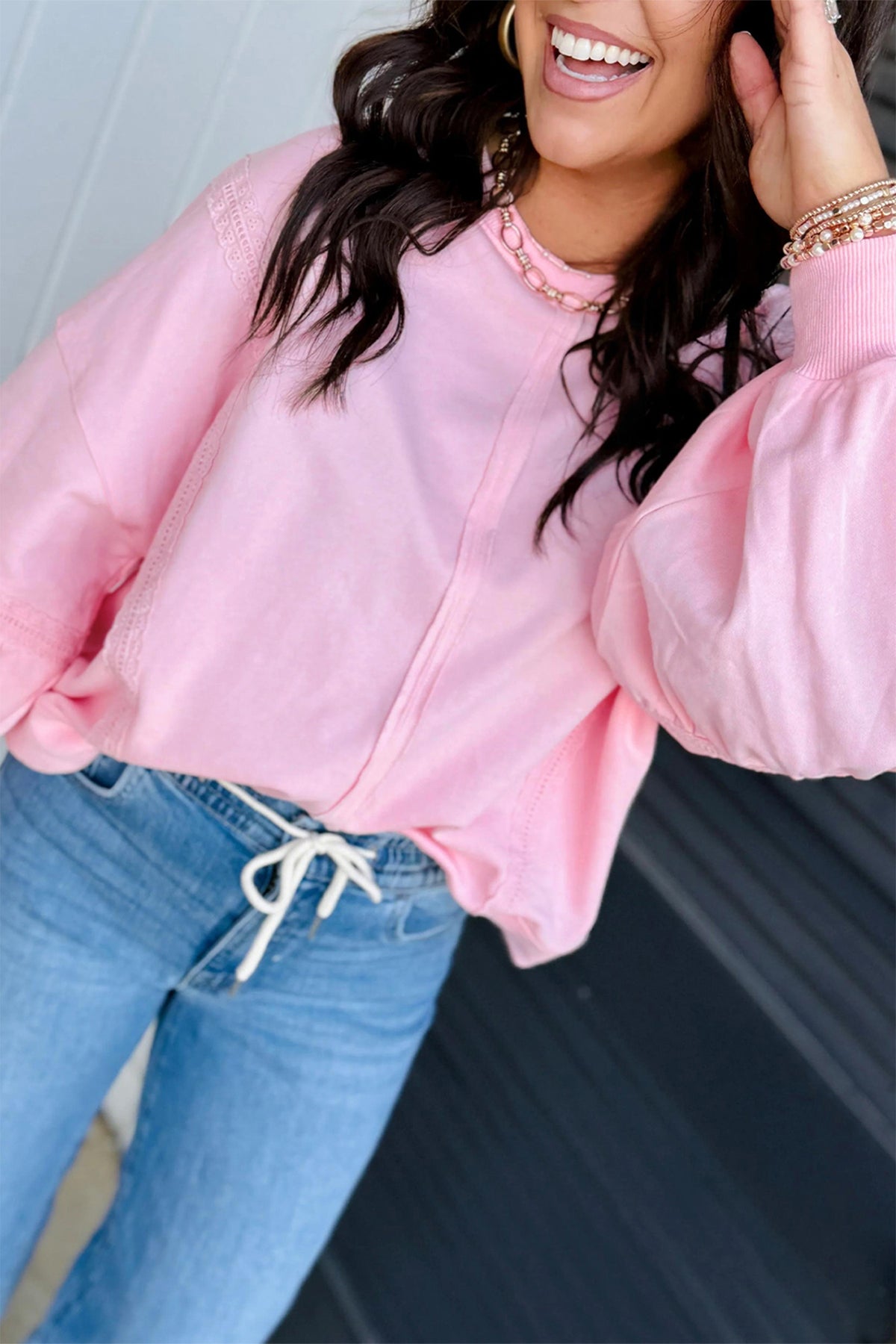 Raw Seam Lace Detail Sweatshirt