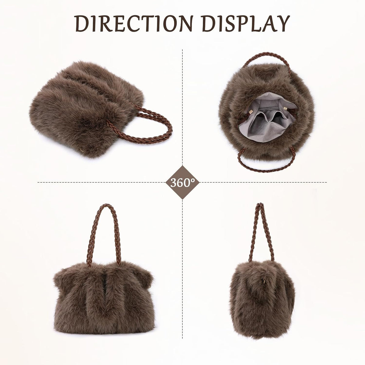Women Fuzzy Handbag  Faux Fur Purse