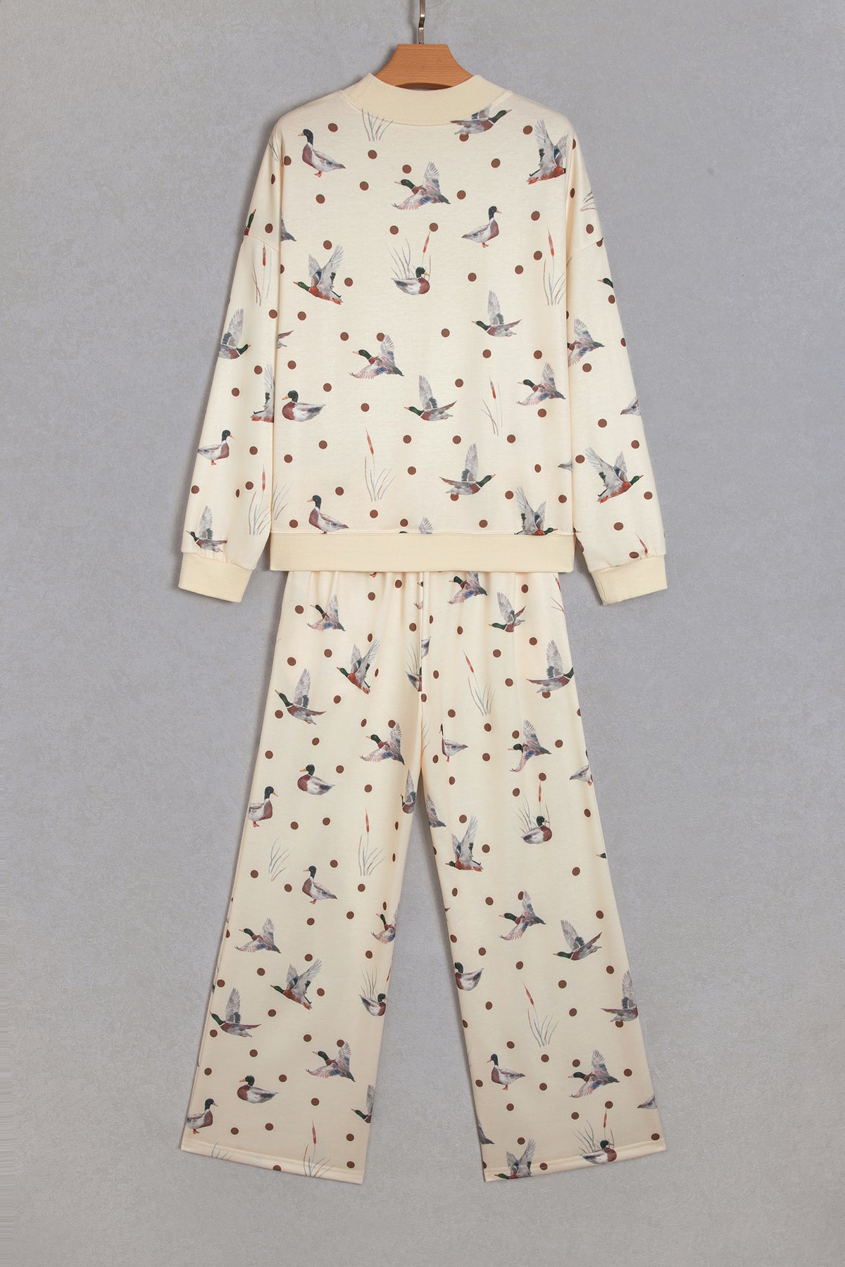 Polka Dot Mallard Print Crewneck Pullover 2-Piece Pants Set