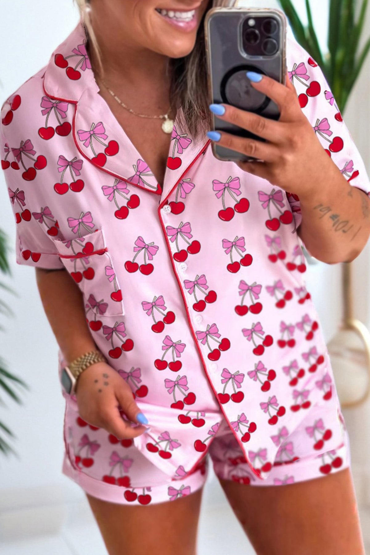 Bow Print Short Pajama Set