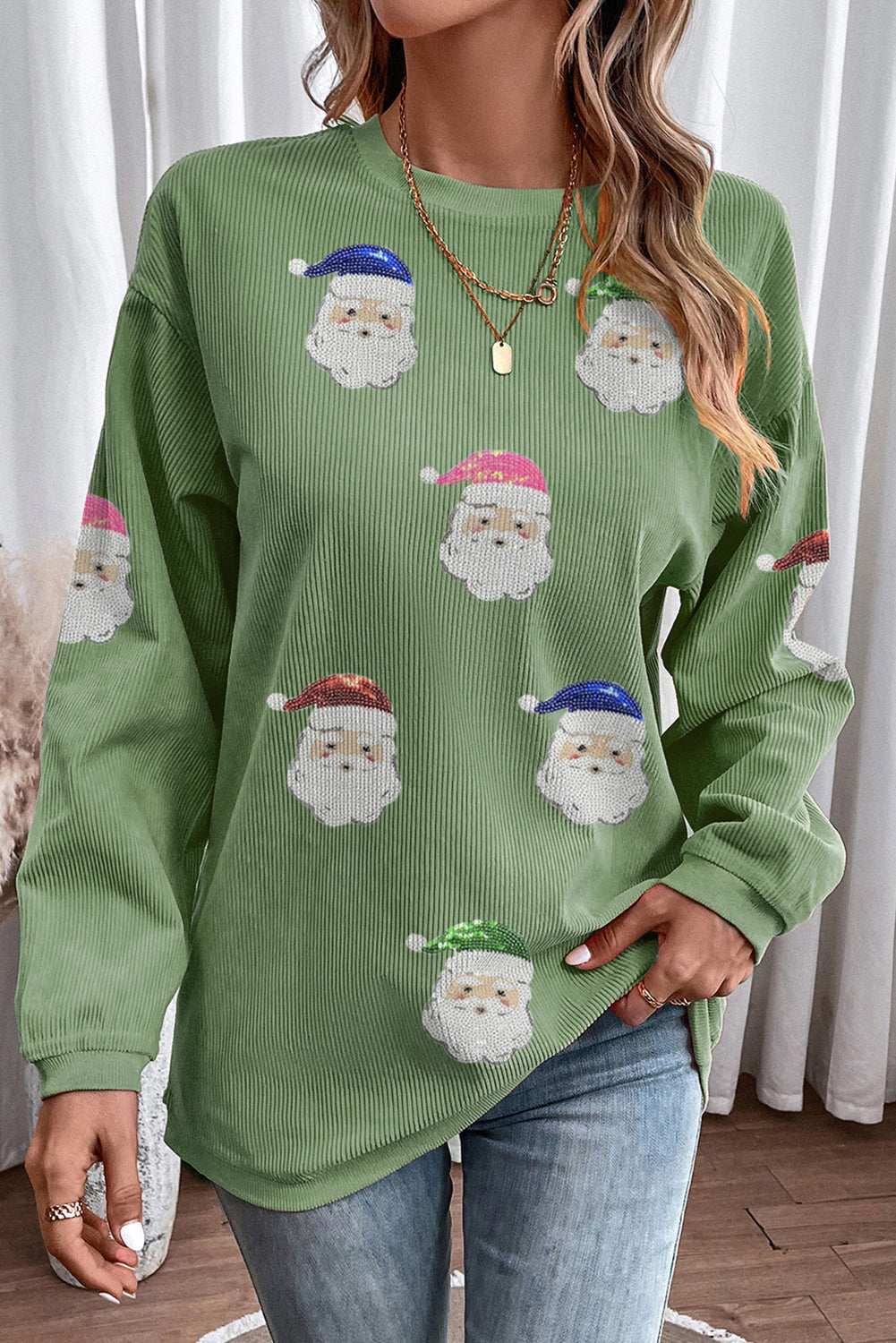 Ribbed Sequin Santa Claus Sweatshirt
