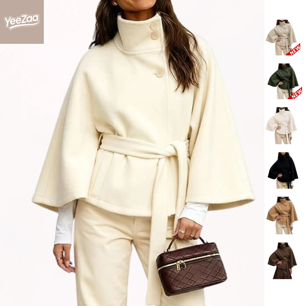 Poncho Pea Coat for Women Wool Blend