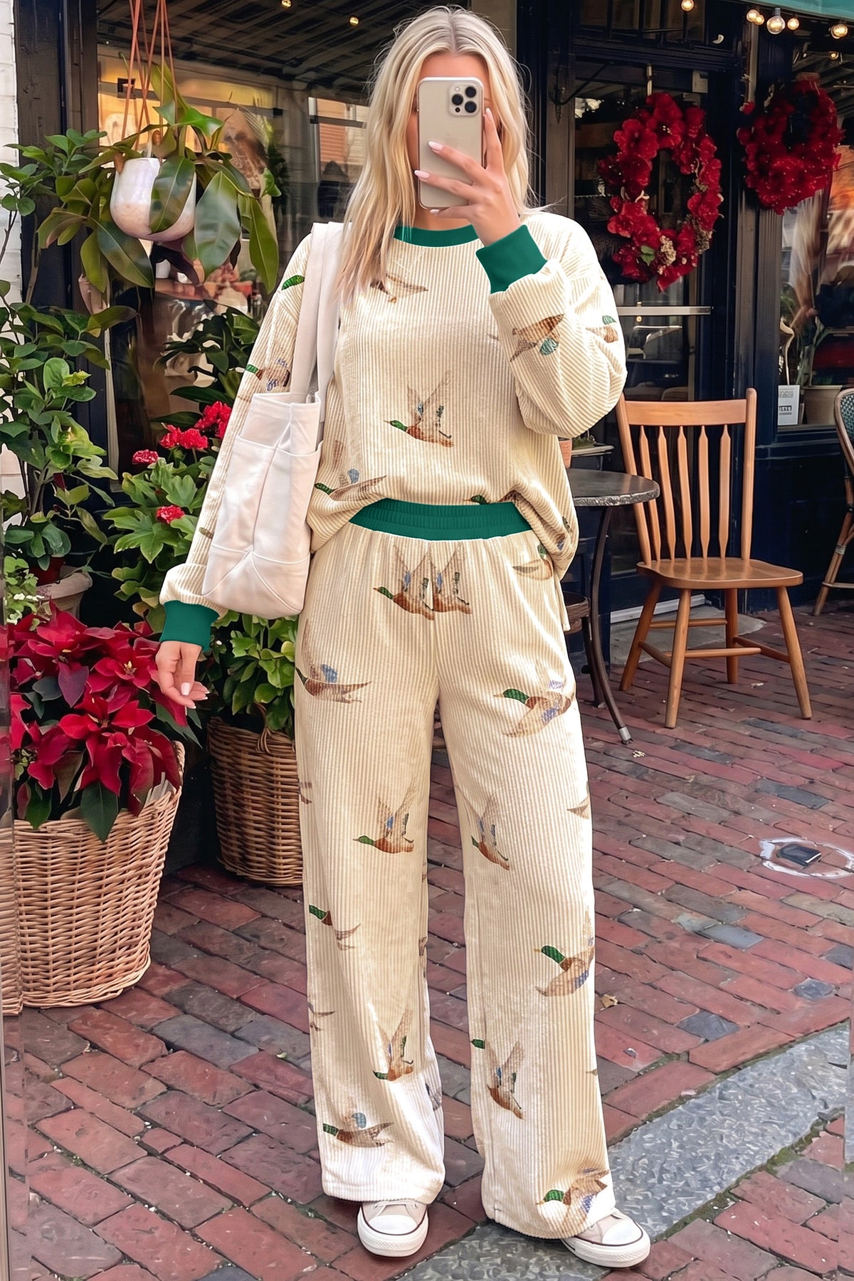 Mallard Print Twisted Rib 2-Piece Pants Sets