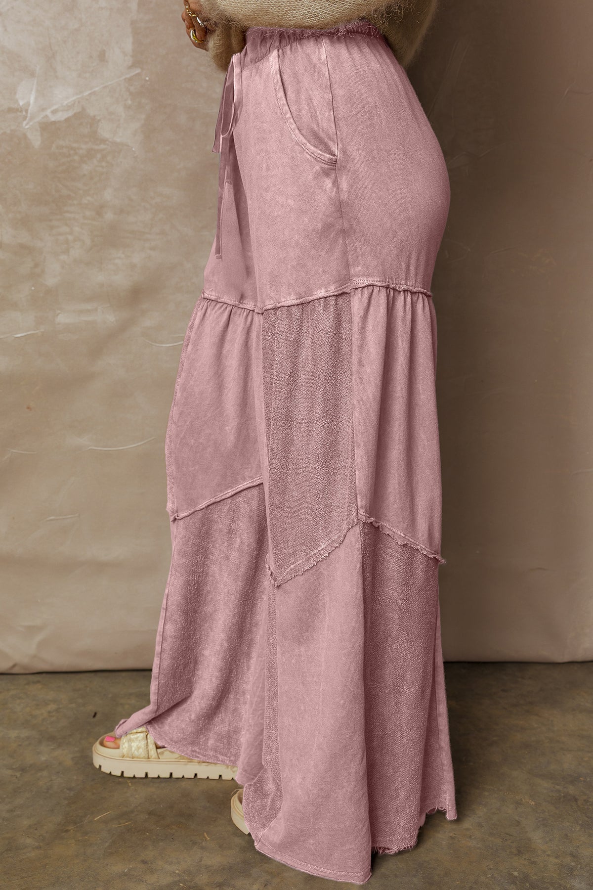 Mineral Wash Tiered Wide Leg Drawstring Pants