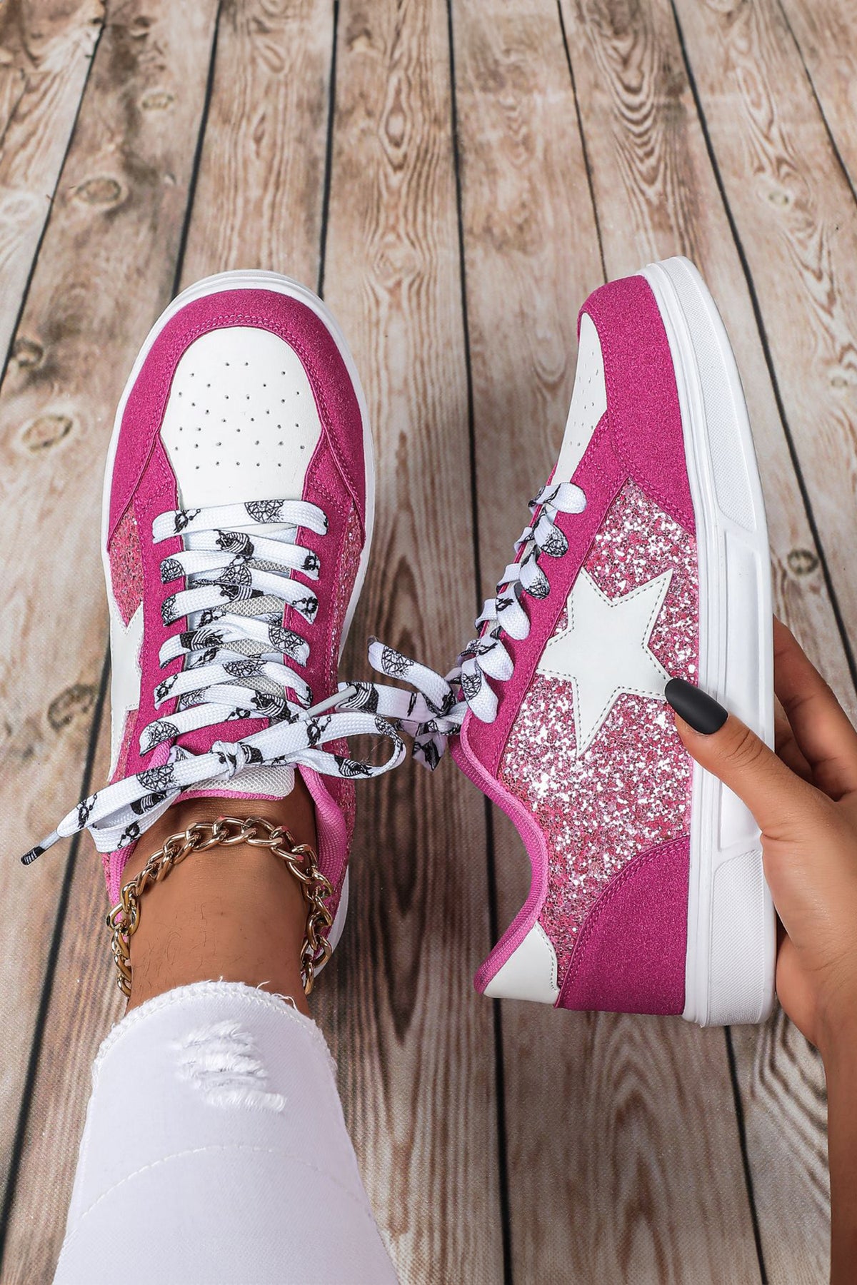 Glitter Star Patchwork Lace-up Shoes