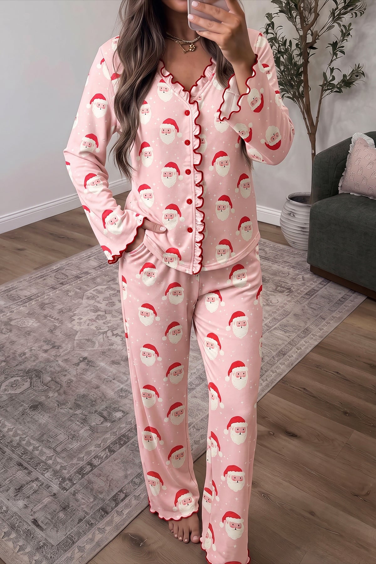 Pink Christmas Santa Lounge Pant Set