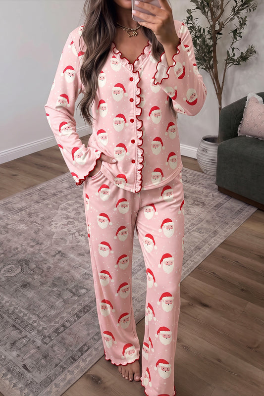 Pink Christmas Santa Lounge Pant Set