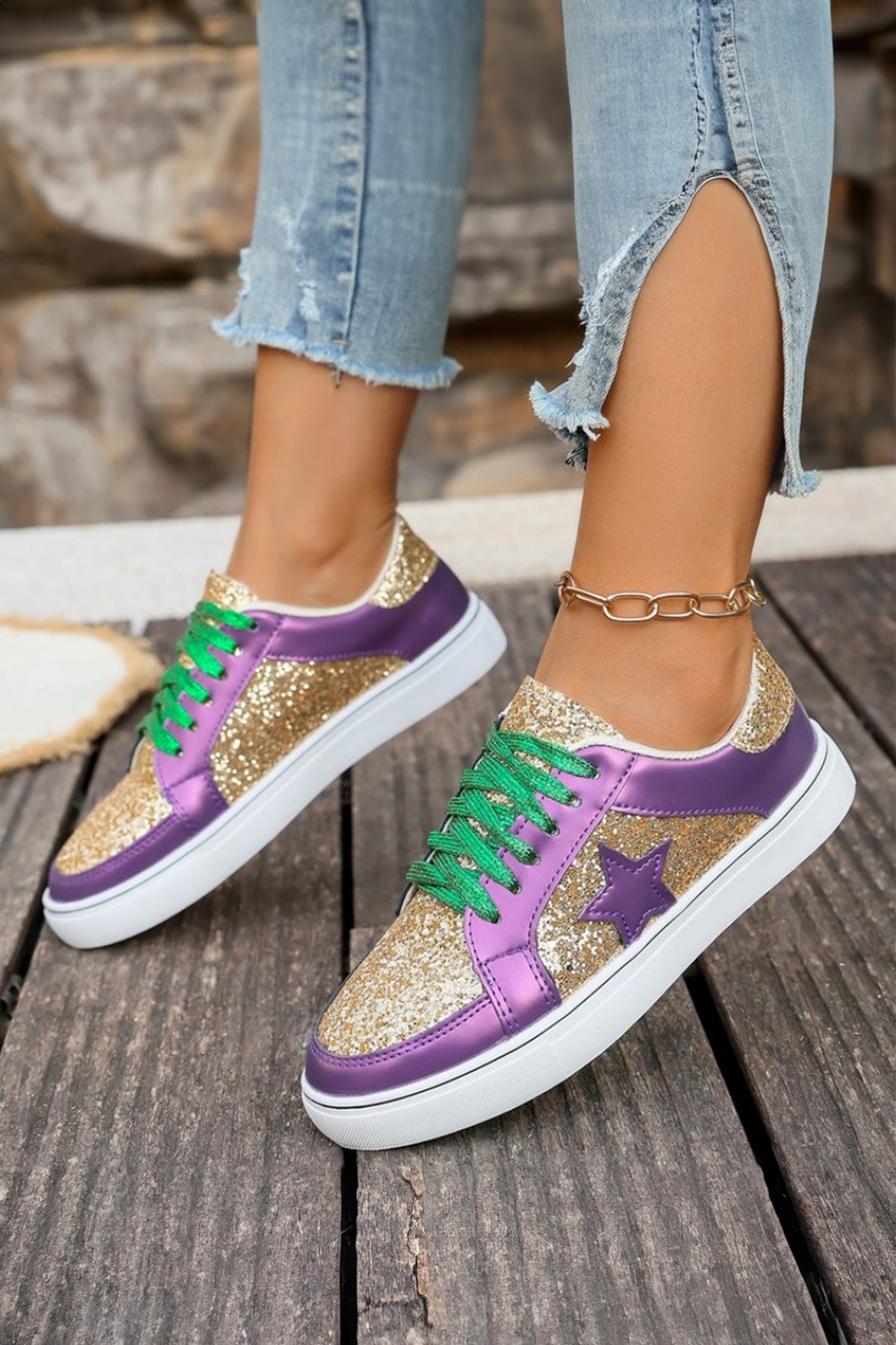 Dearlove Glitter Star Lace-up Sneakers