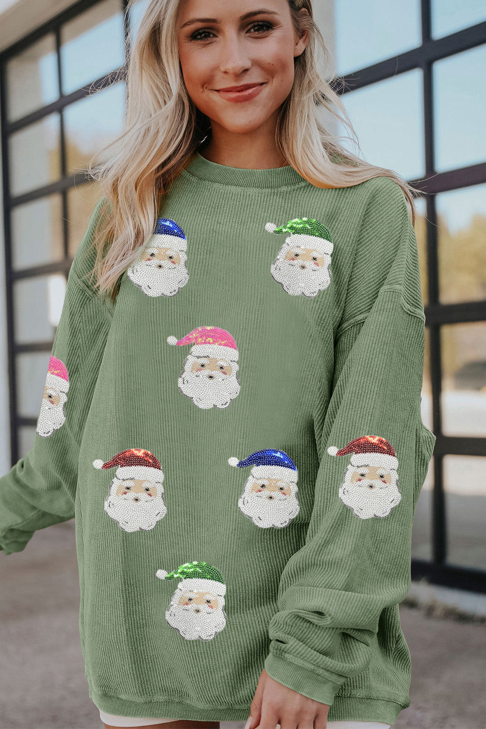 Ribbed Sequin Santa Claus Sweatshirt