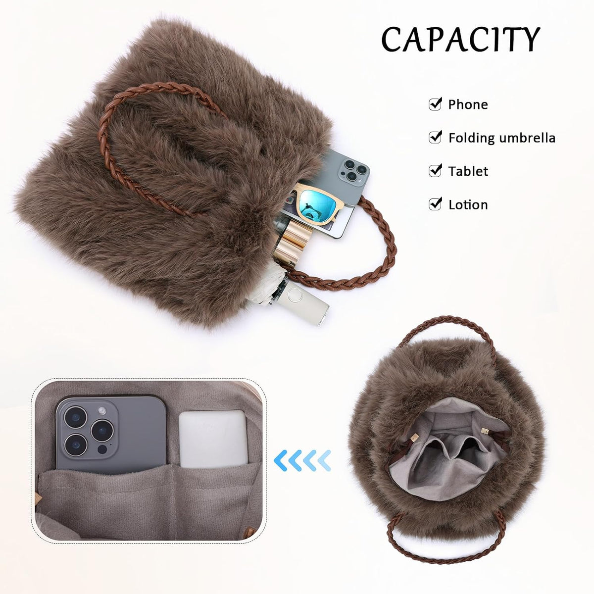 Women Fuzzy Handbag  Faux Fur Purse