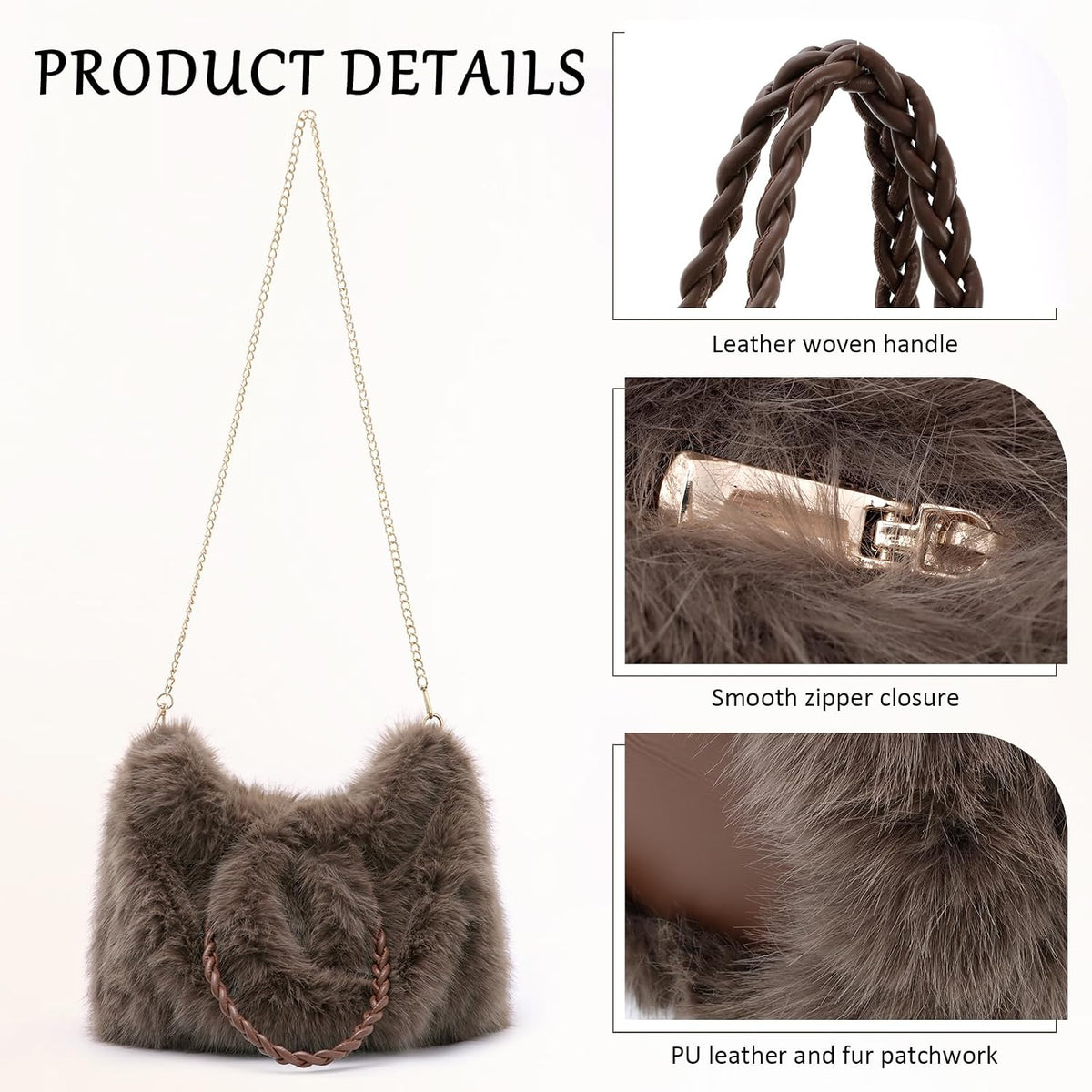 Women Fuzzy Handbag  Faux Fur Purse