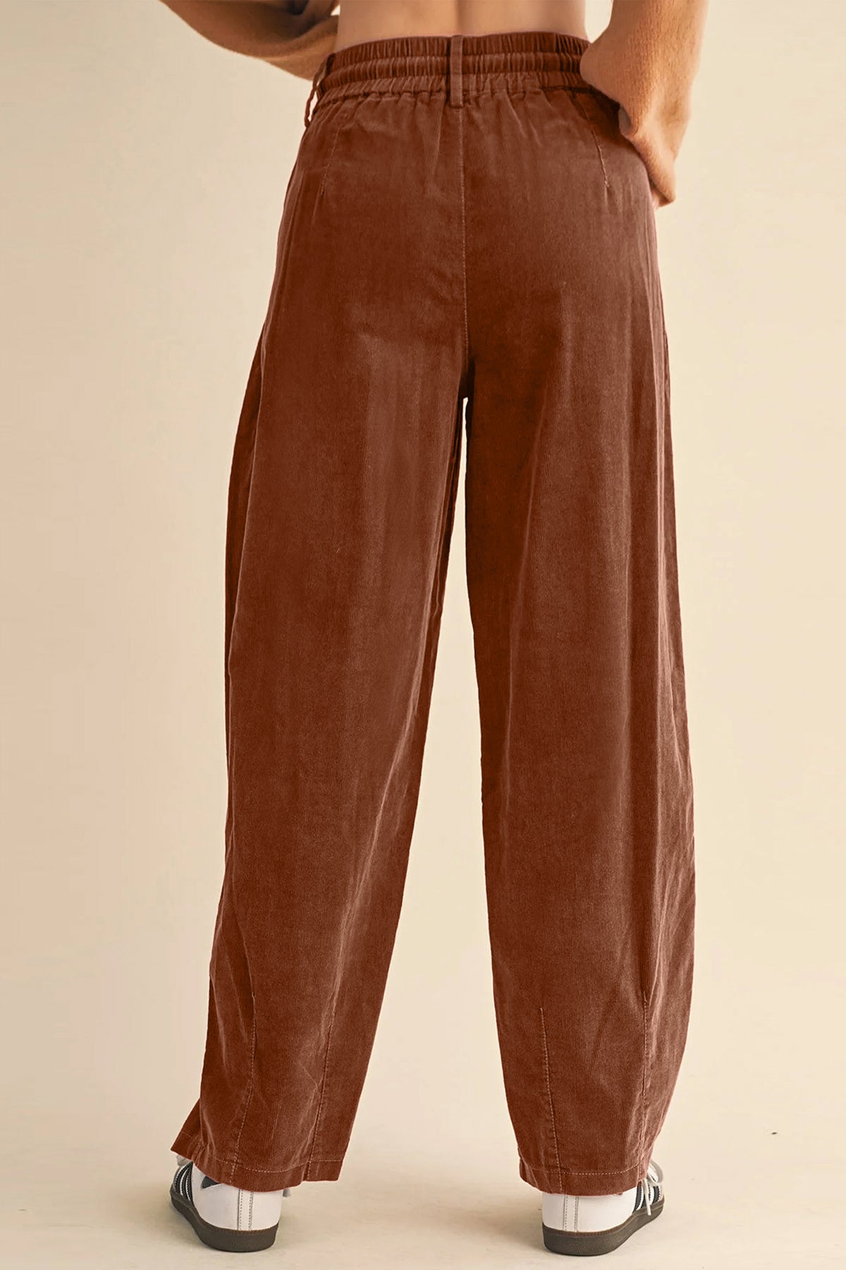Elastic Waist Drawstring Corduroy Pants