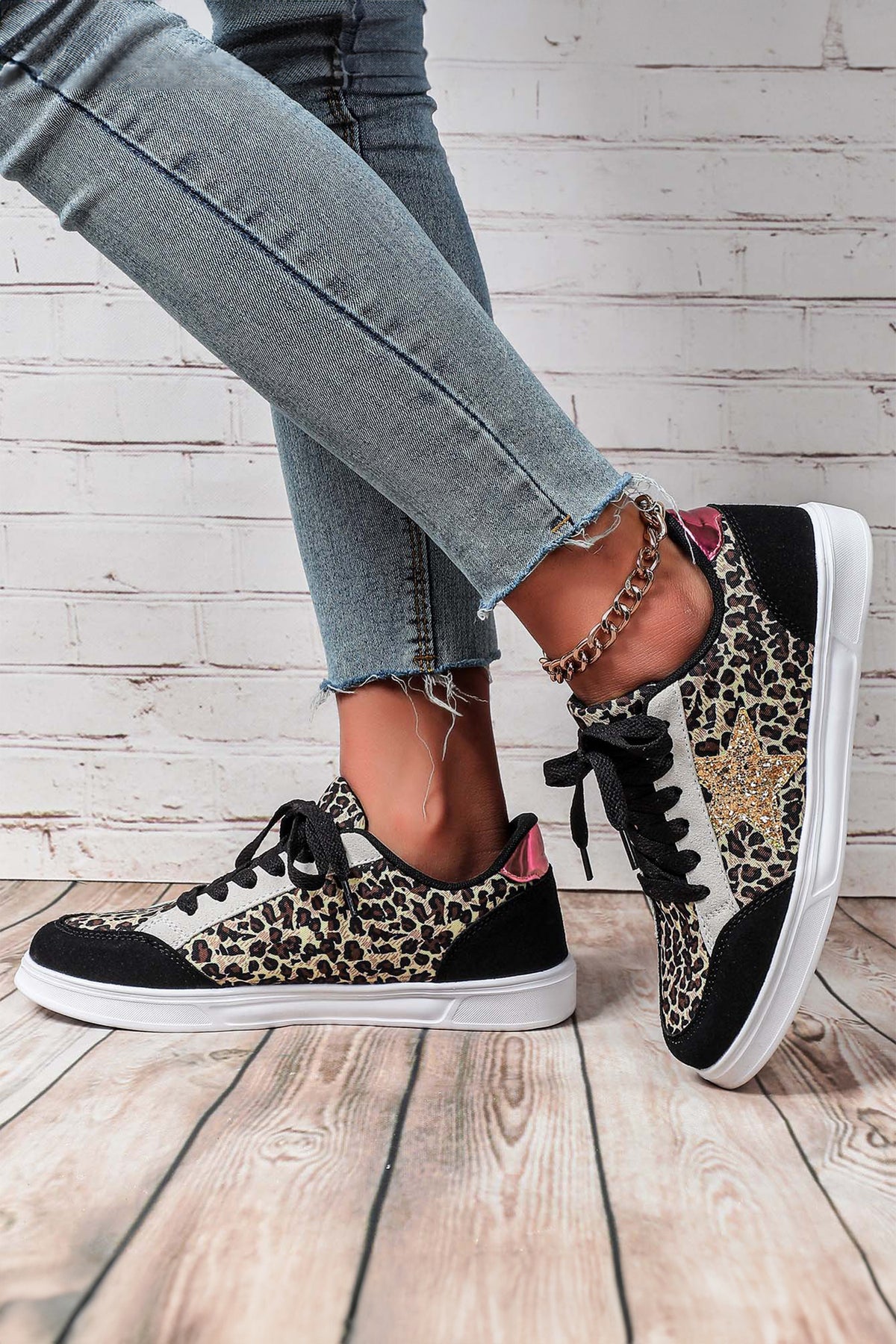 Glitter Star Patchwork Lace-up Shoes
