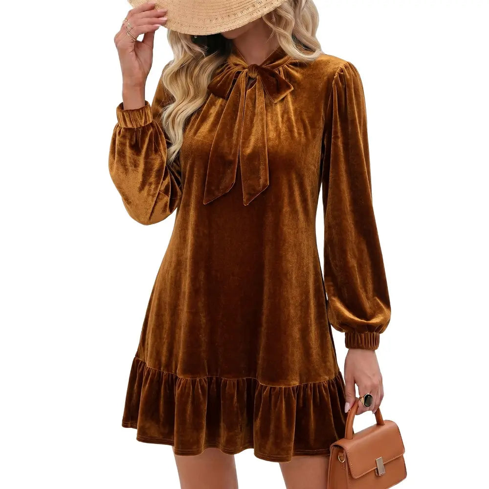 Women's Velvet Bow Mini Dress