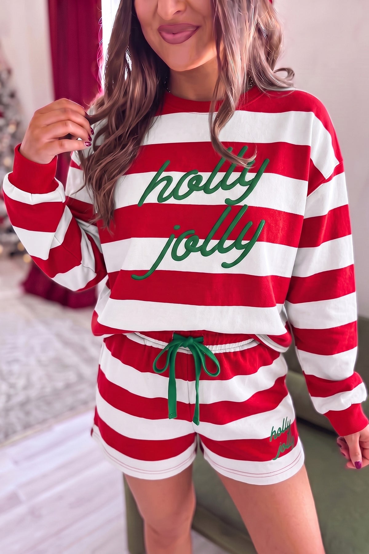 Holly Jolly Embroidery 2-Piece Shorts Set
