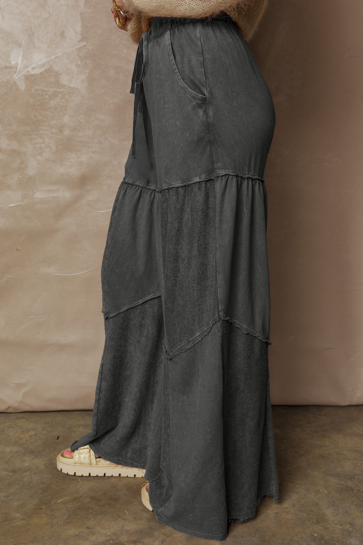 Mineral Wash Tiered Wide Leg Drawstring Pants