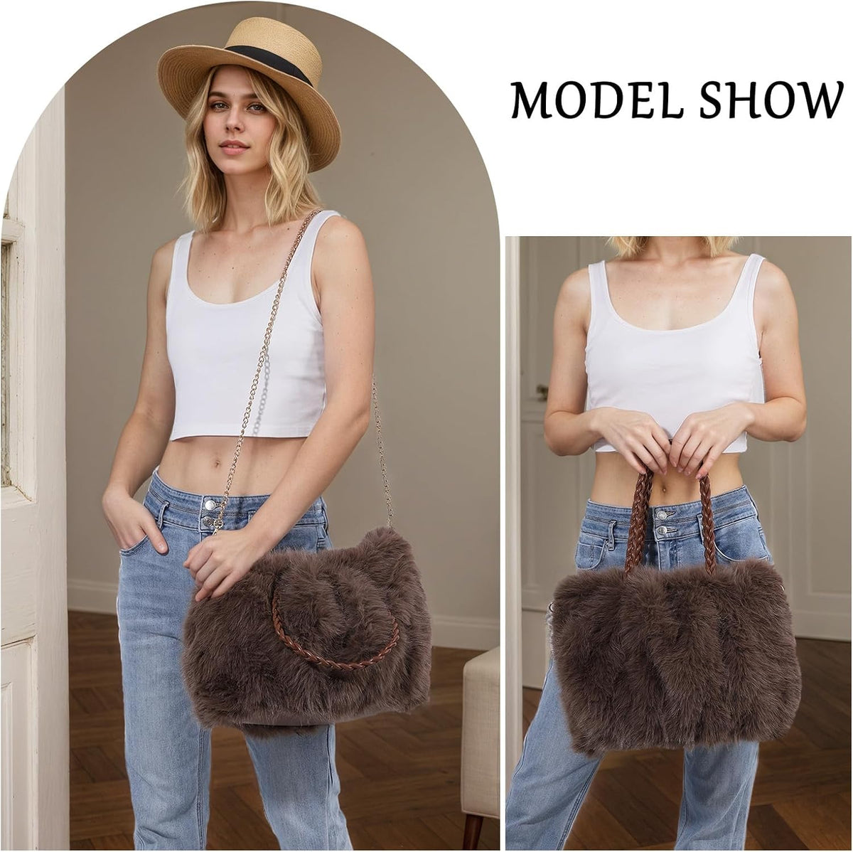 Women Fuzzy Handbag  Faux Fur Purse