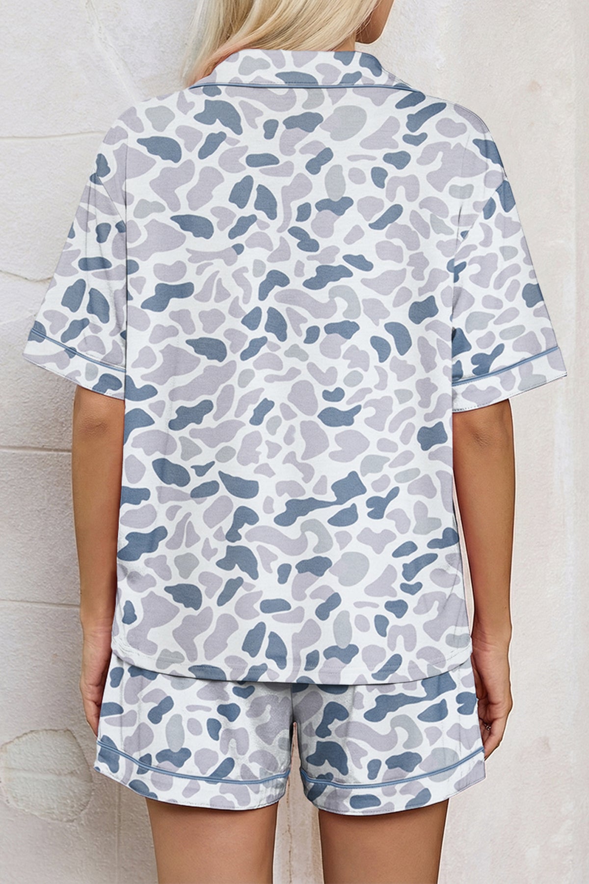 Lapel Shirt Drawstring 2pcs Short Pajama Set