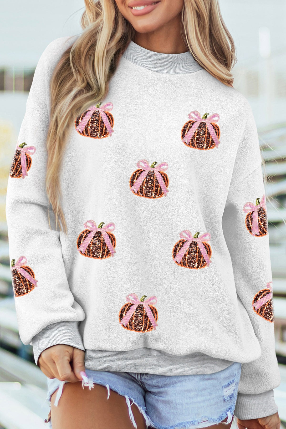 Sequin Bow Pumpkin Sweatshirt