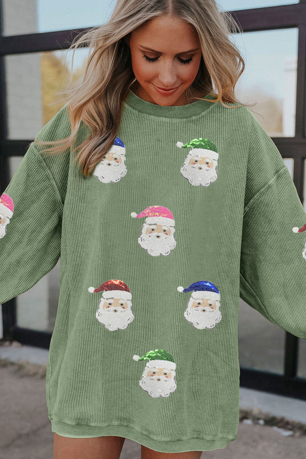 Ribbed Sequin Santa Claus Sweatshirt