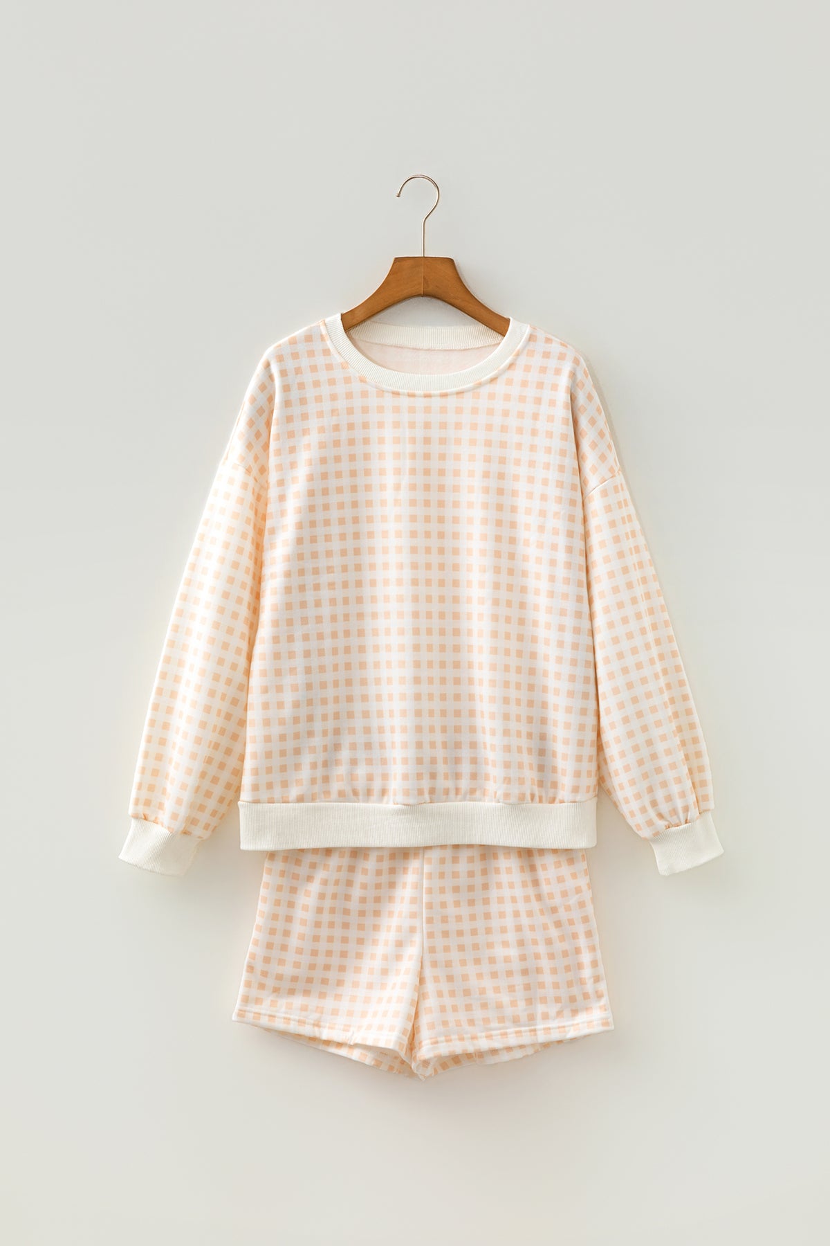 Plaid Baggy Pullover & Drawstring Shorts 2pcs Outfit