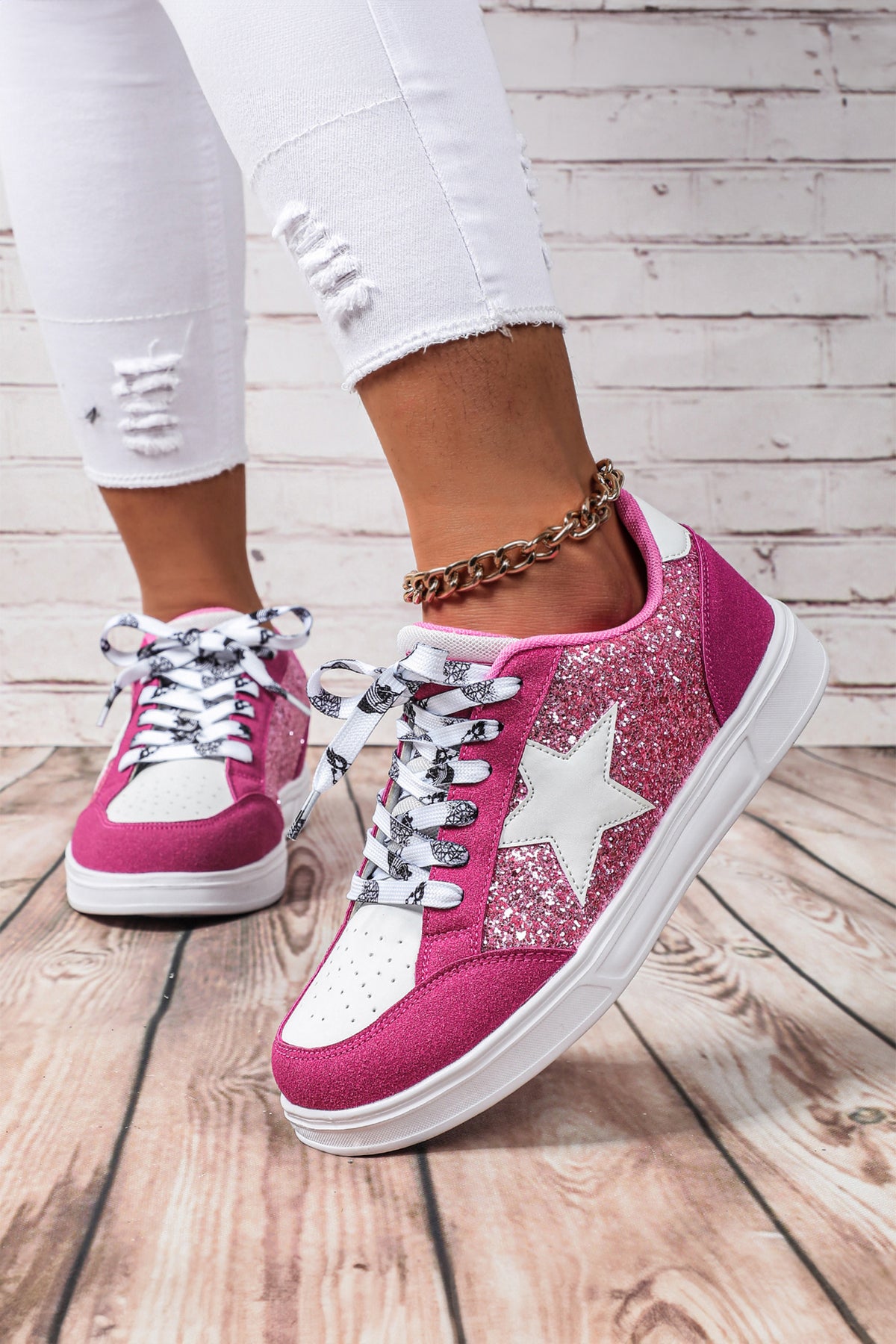 Glitter Star Patchwork Lace-up Shoes