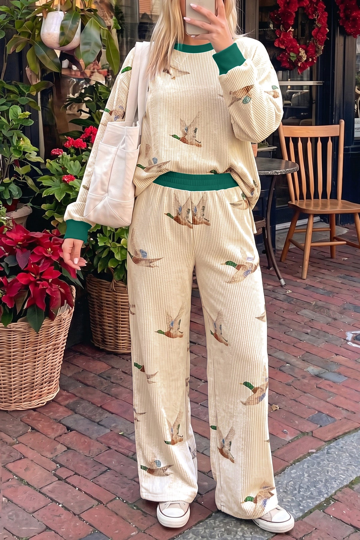 Mallard Print Twisted Rib 2-Piece Pants Sets