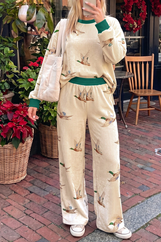 Mallard Print Twisted Rib 2-Piece Pants Sets