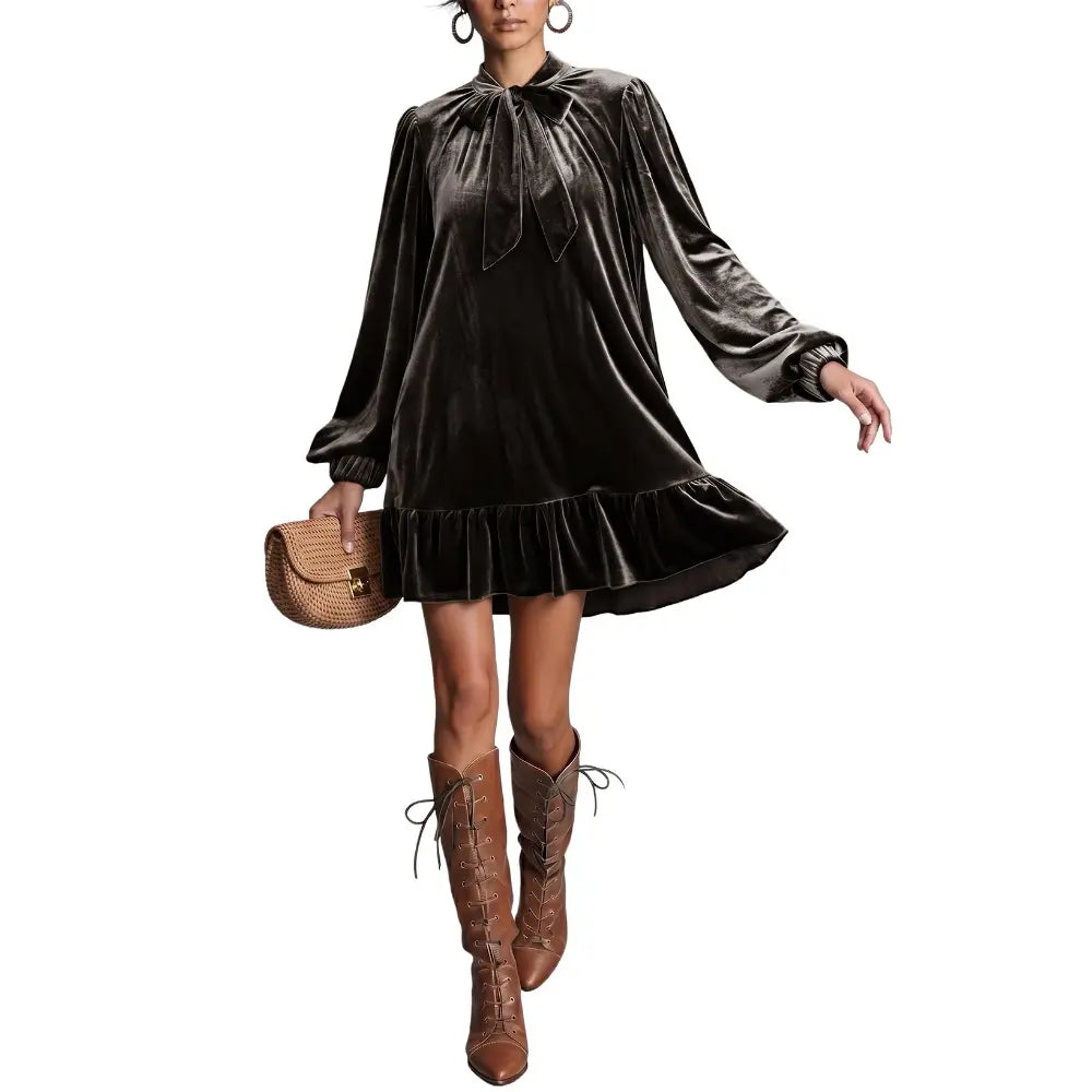 Women's Velvet Bow Mini Dress