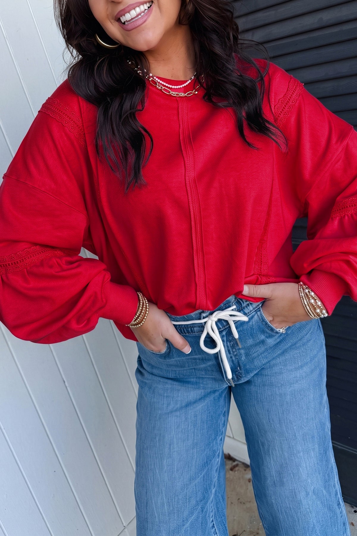 Raw Seam Lace Detail Sweatshirt