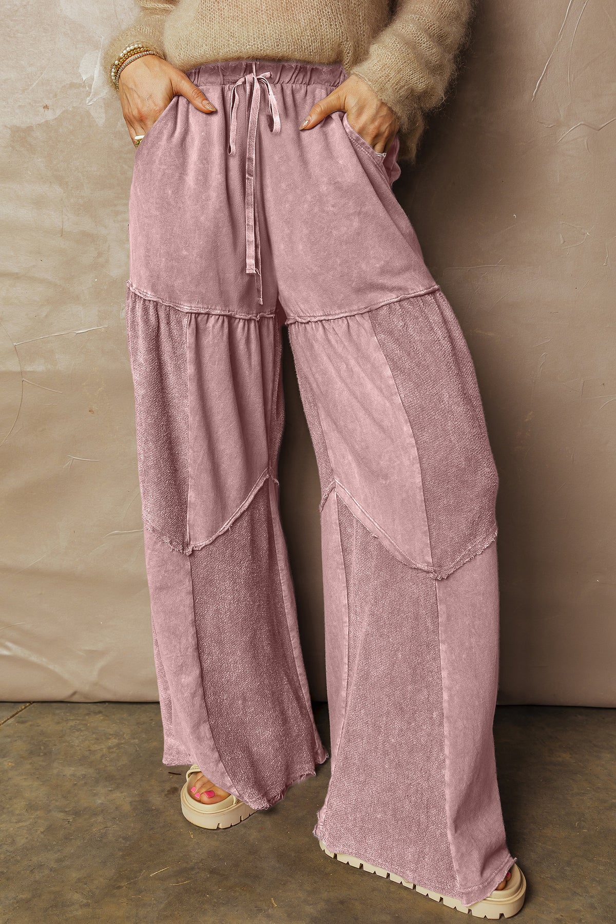 Mineral Wash Tiered Wide Leg Drawstring Pants