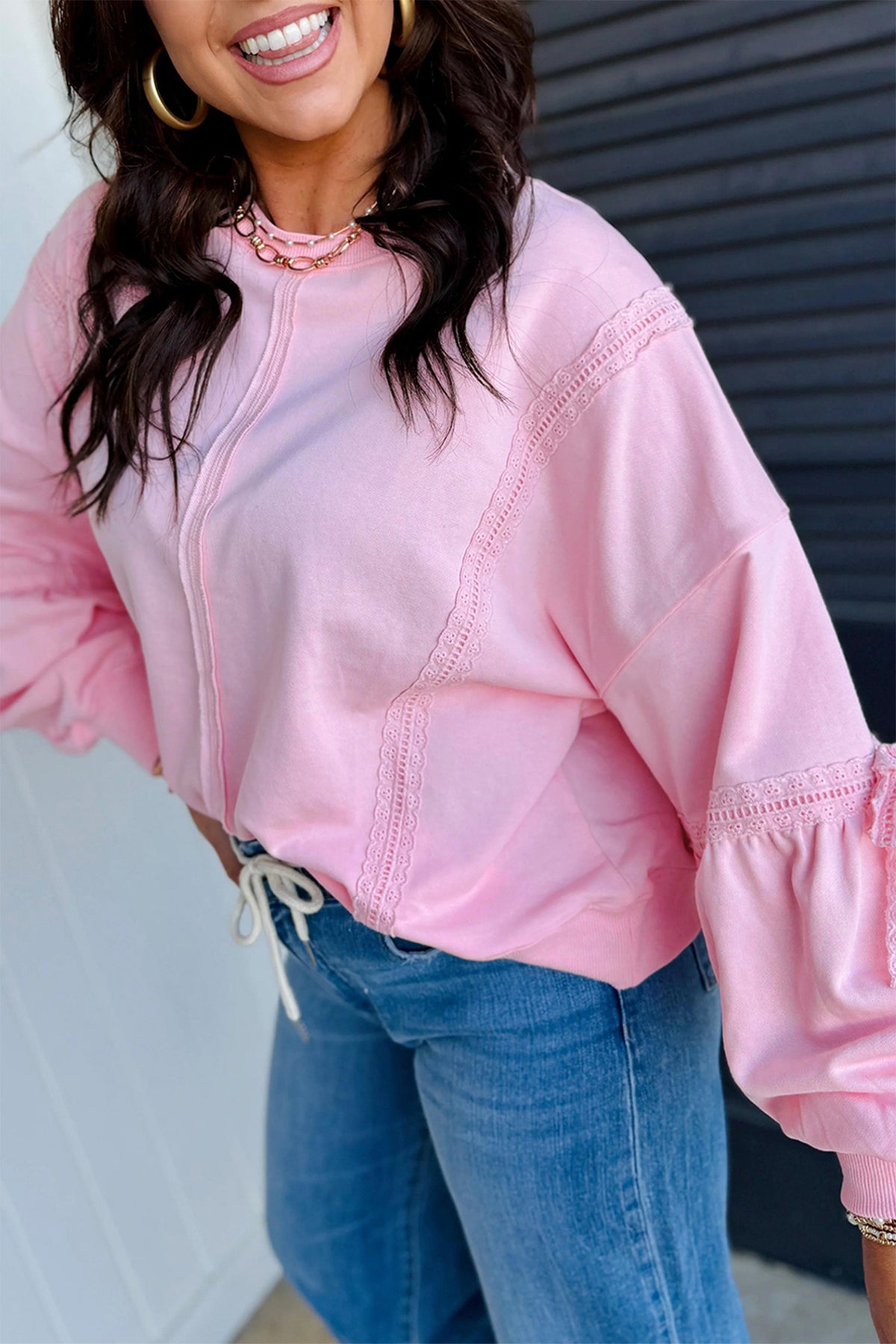 Raw Seam Lace Detail Sweatshirt