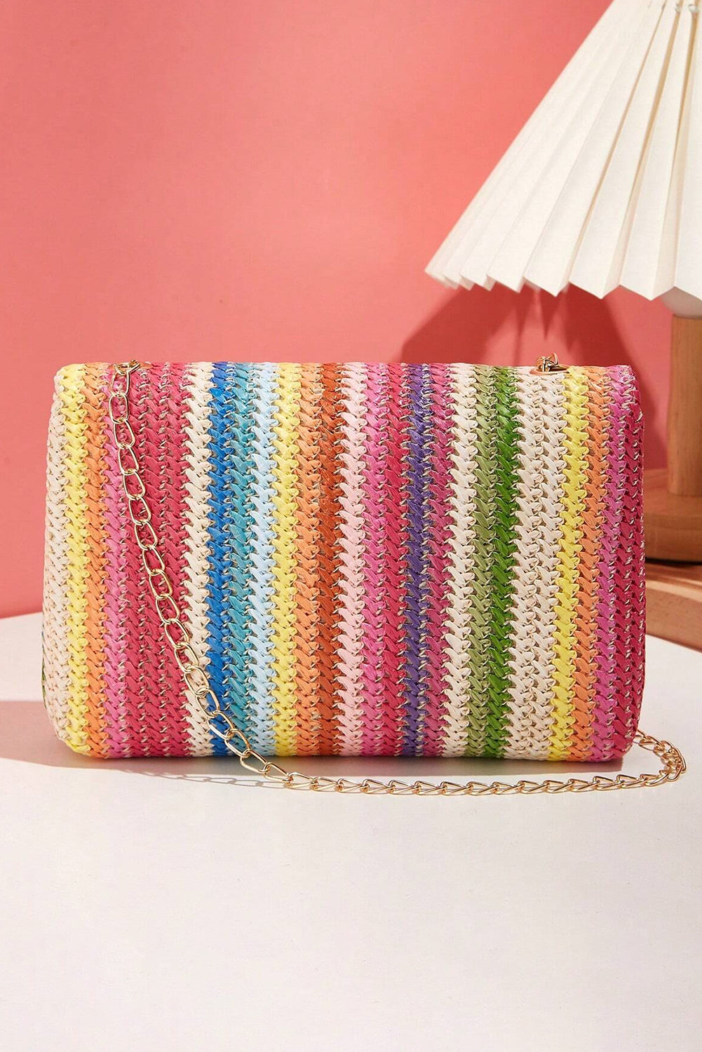 Multicolour Straw Plaited Gold Chain Single Shoulder Bag