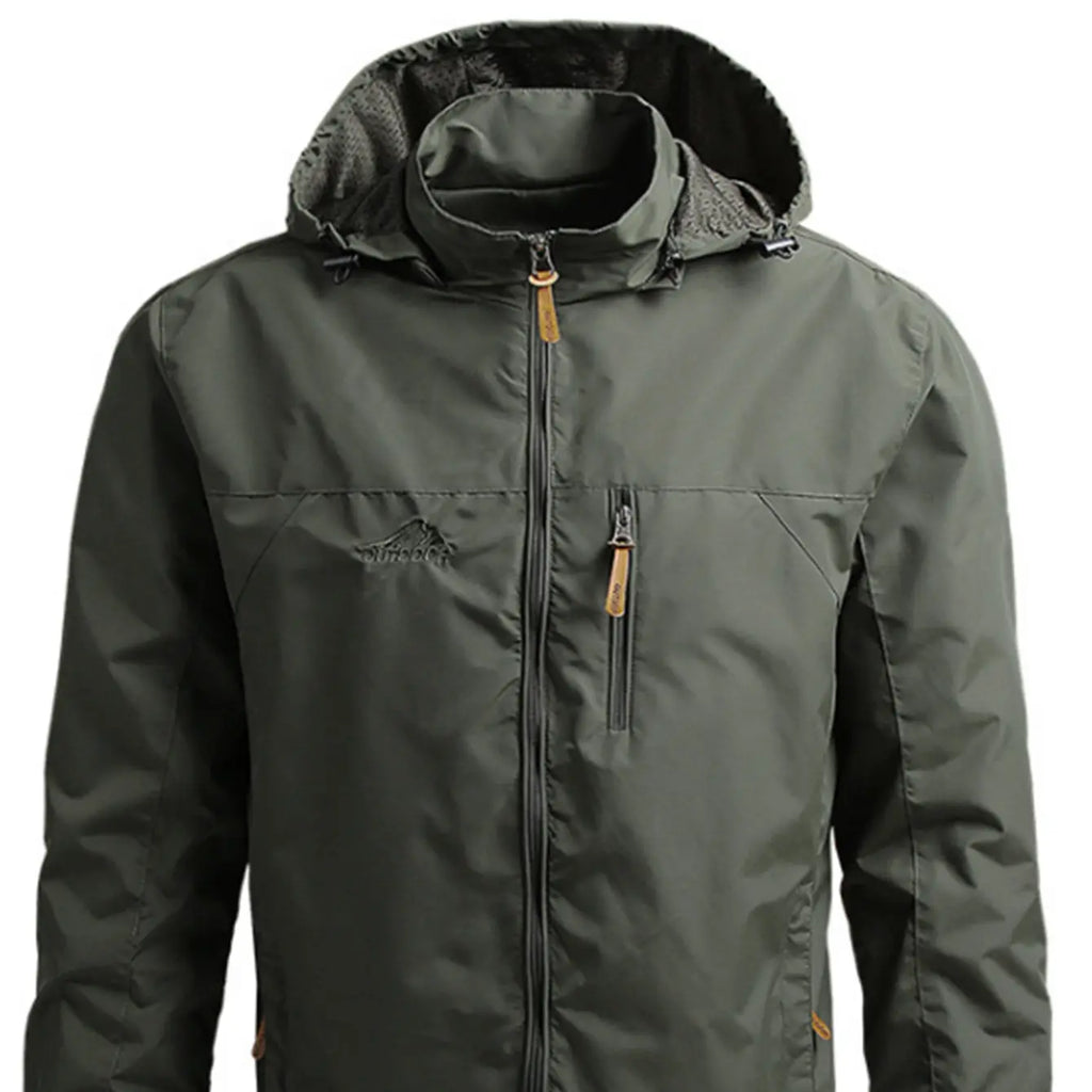 Men's Lightweight Detachable Hood Zipper Multi-Pocket Casual Windbreaker