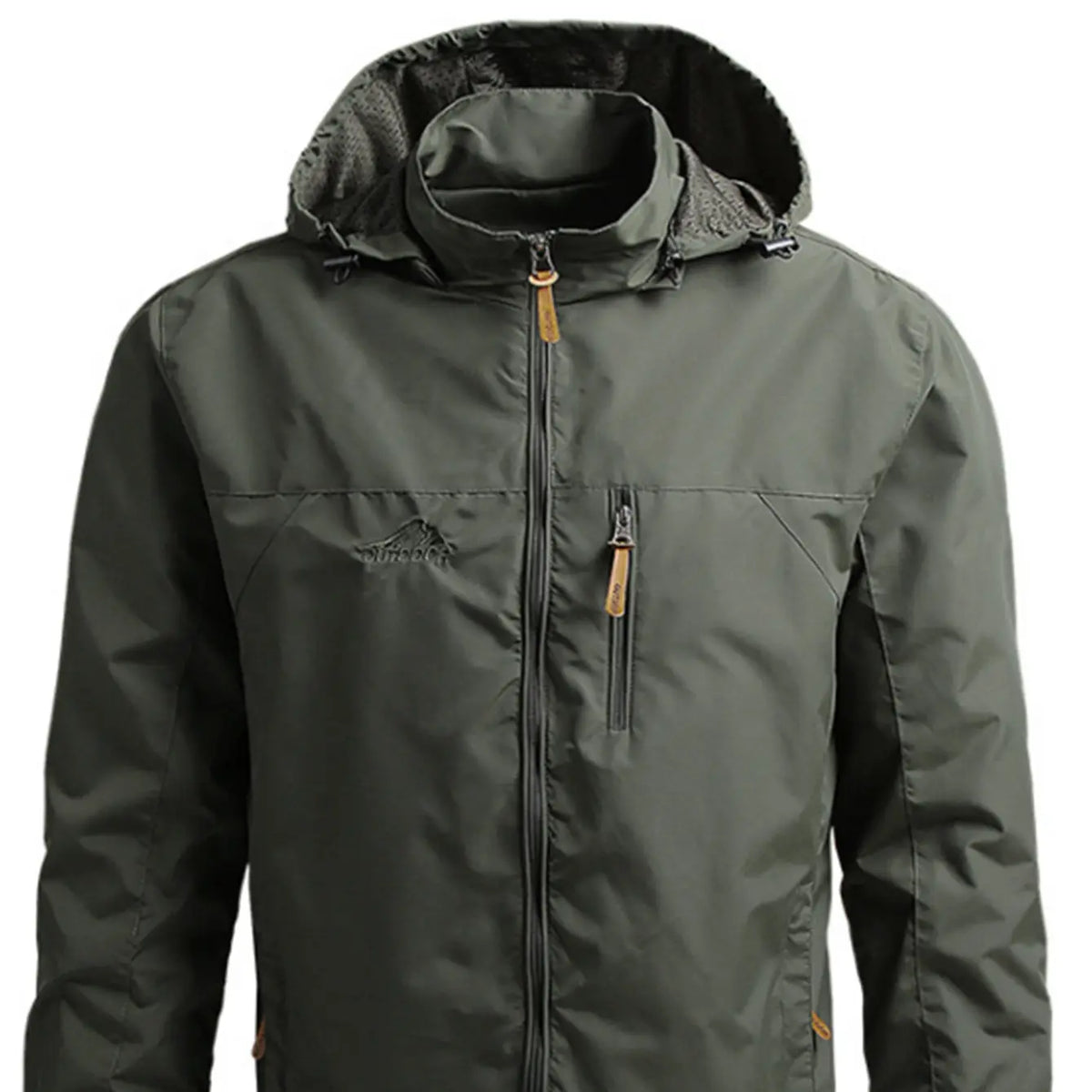 Men's Lightweight Detachable Hood Zipper Multi-Pocket Casual Windbreaker