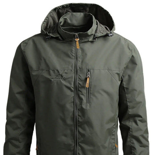 Men's Lightweight Detachable Hood Zipper Multi-Pocket Casual Windbreaker