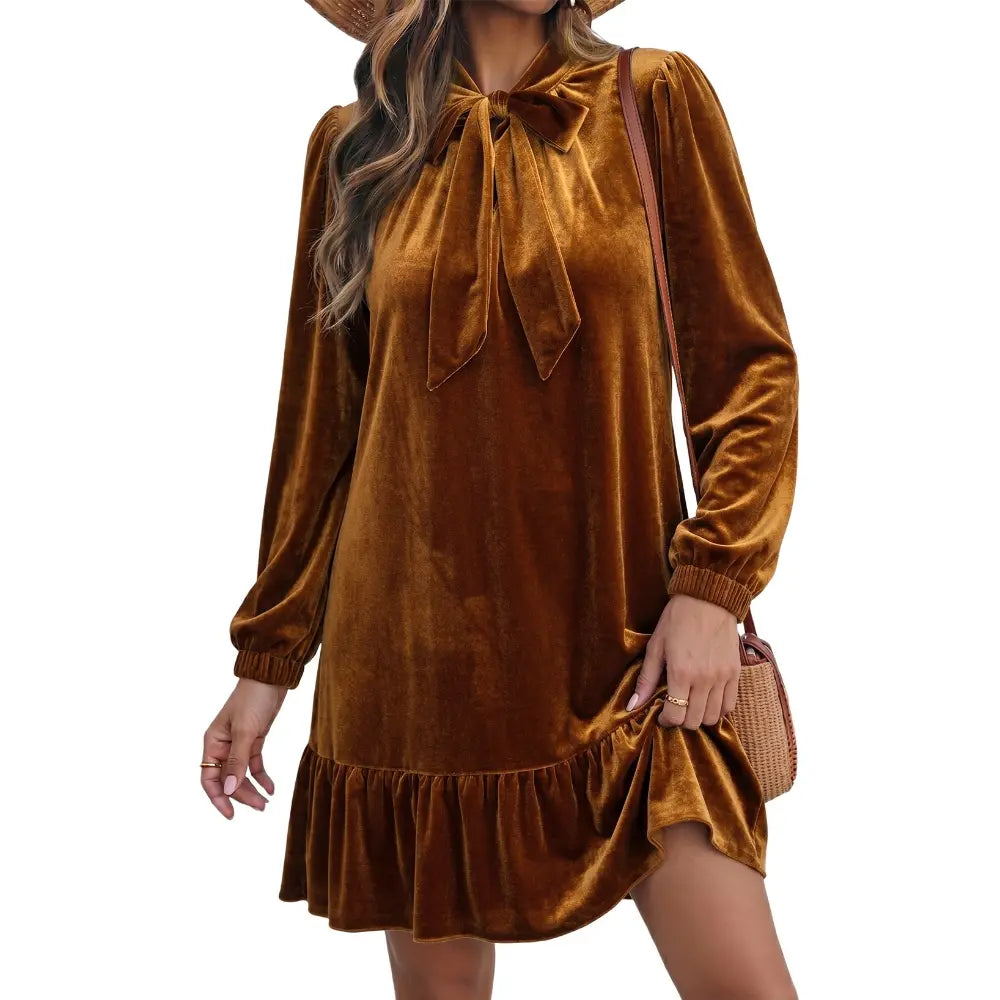 Women's Velvet Bow Mini Dress