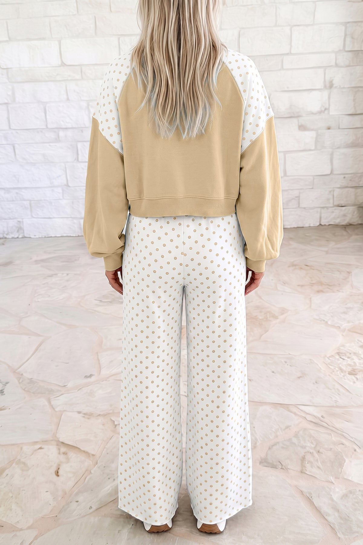 Polka Dot Colorblock Long Sleeve 2-Piece Pants Set