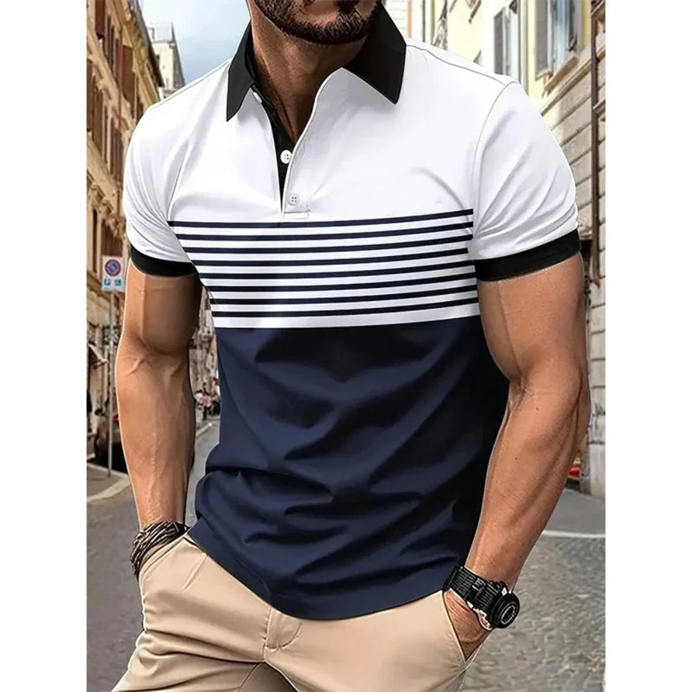 Men’s Stripe Short Sleeve Polo Shirt