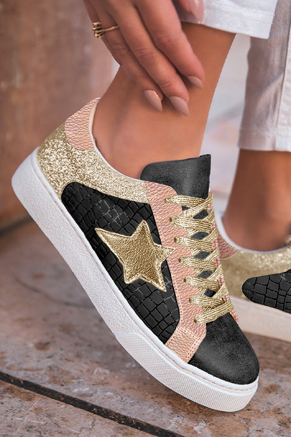 Dearlove Glitter Star Lace-up Sneakers